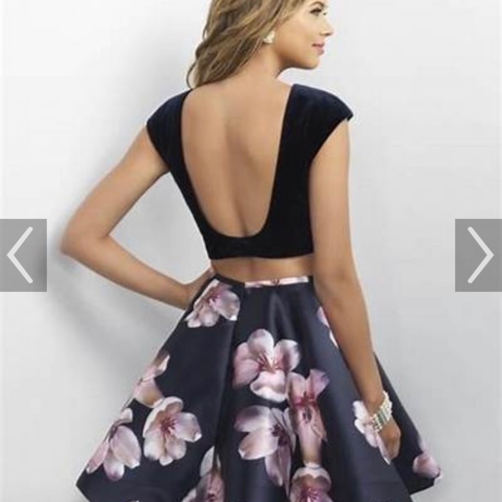 Cropped velvet top with cute floral skirt formal